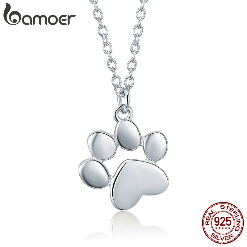 Bamoer Gold Silver Cat Plaw Colar Pegada de pendente de cachorro para mulheres Presente Jóias de animais fofos SCN275