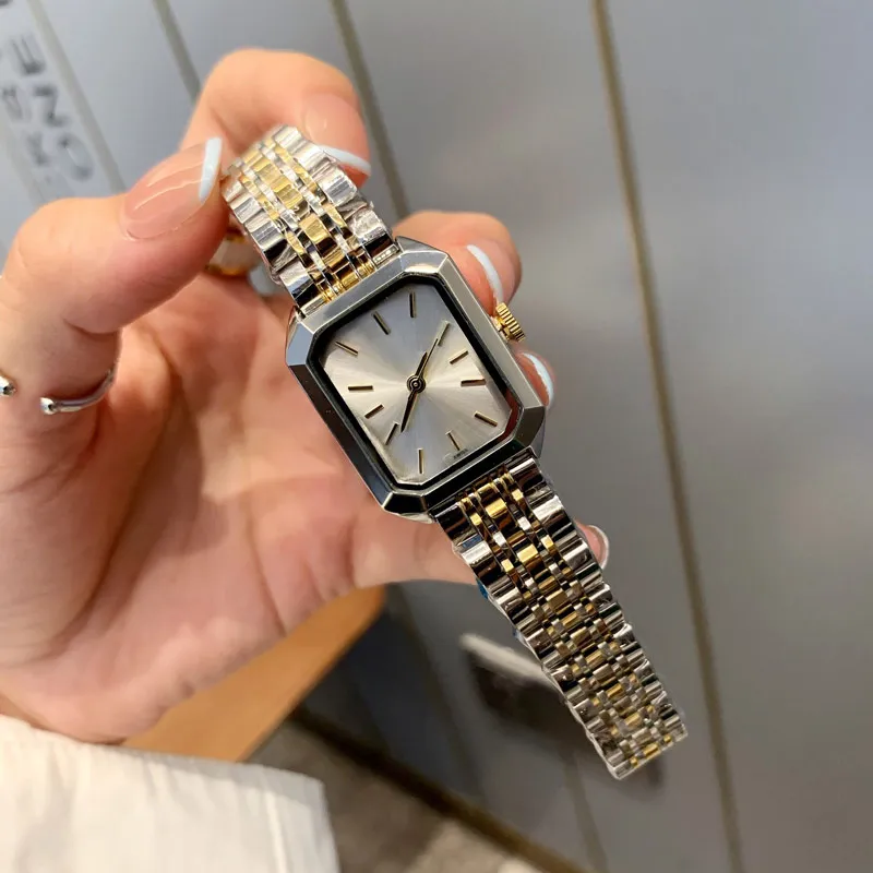 럭셔리 여성 시계 최고 브랜드 디자이너 사각형 레이디 시계 모든 스테인레스 스틸 밴드 23mm 손목 시계 고품질 여성 생일 크리스마스 발렌타인 데이 선물