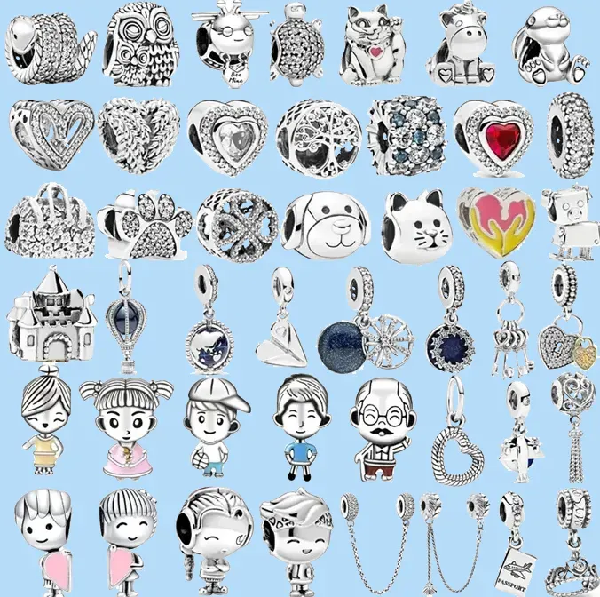 925 Charm koraliki Akcesoria Fit Pandora Charms Biżuteria Hurtowa Kolor Lucky Cat Safety Sayme Siez Unicorn Boy Love Dangle Bead