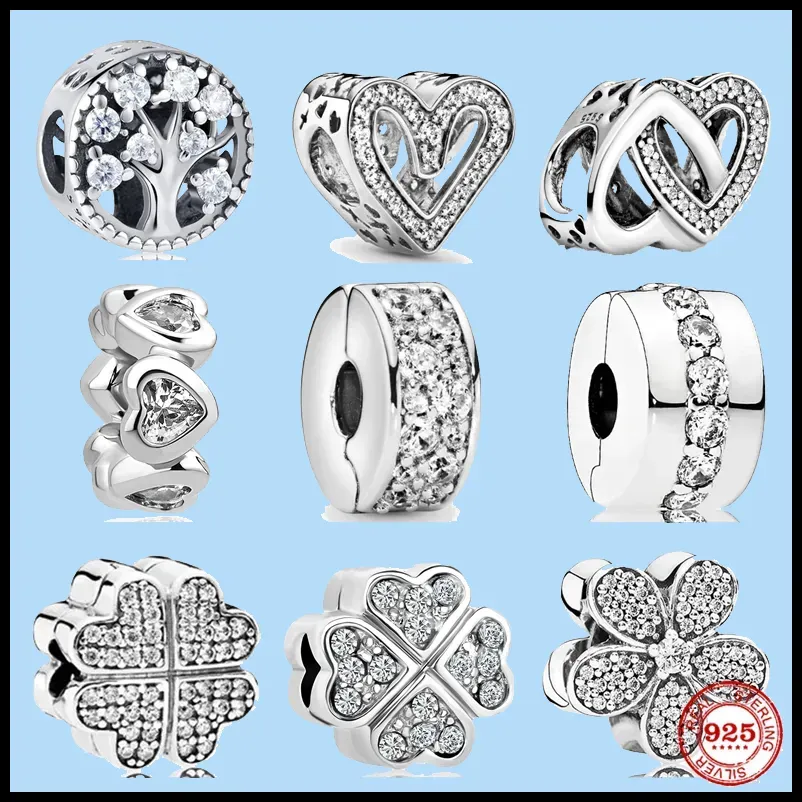 925 Sterling Silver Charms voor Pandora Jewelry Beads Sparkling Free Hand Heart Betweined Hearts Bead