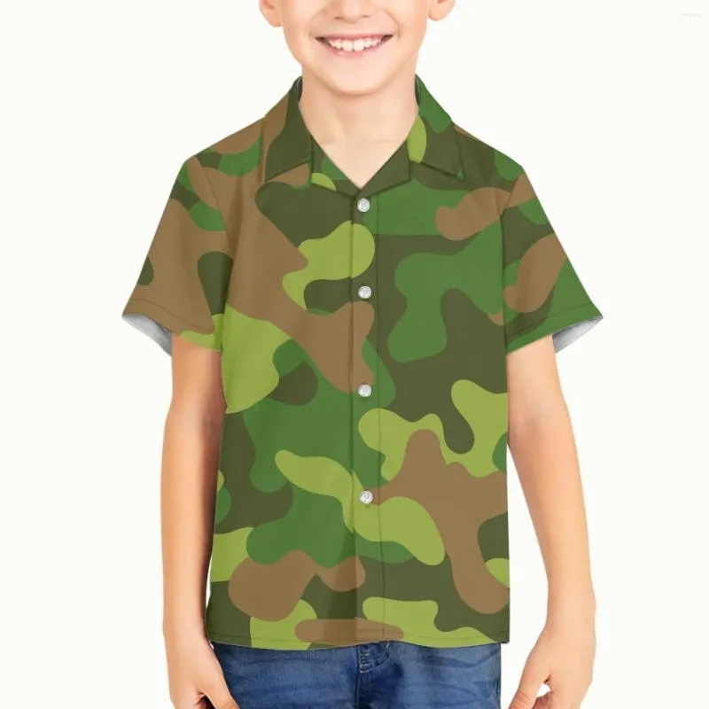 Męskie koszulki Casual Time Camouflage Dzieci Kid Boy Hawaiian Shirt Lose top na 2023 Modną koszulkę oddychną