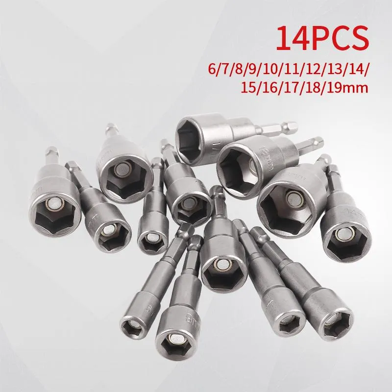 Contactdozen 14 stuks lengte 65 mm schroevendraaier dopsleutel specificatie 6 mm 19 mm sterk magnetisme zeskantmoermondstukken moersleutel voor elektrisch gereedschap