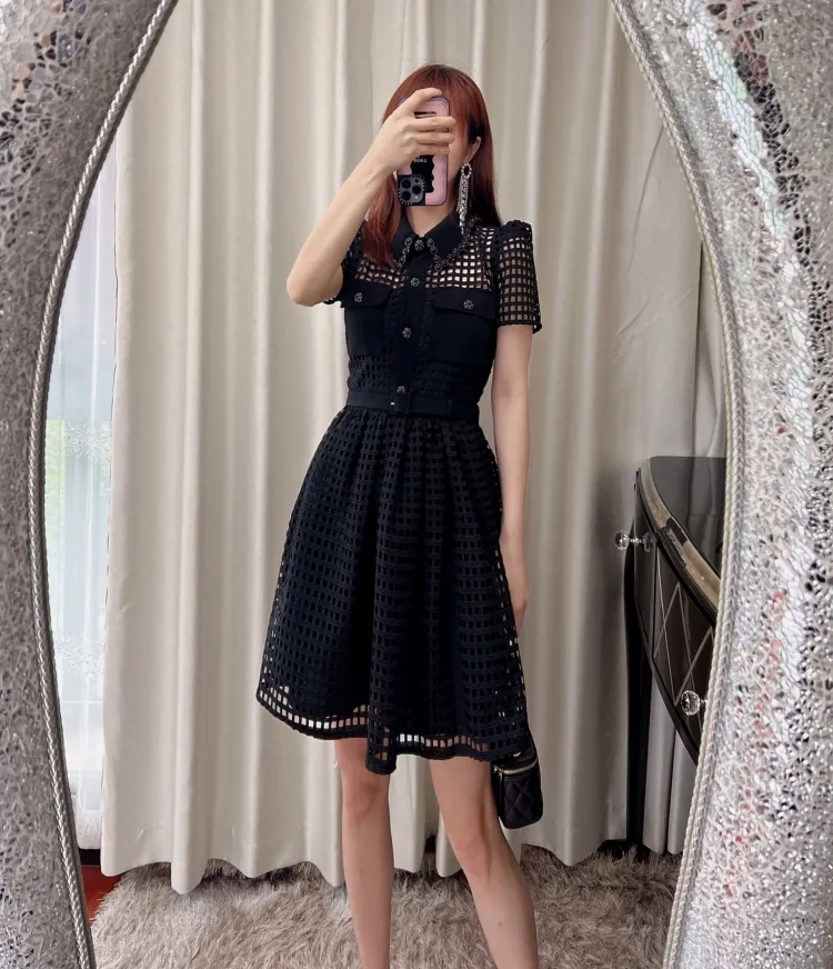 white christmas dresses Small Flower Black Chiffon Dress XL main image 0