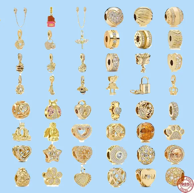 925 charm beads accessories fit pandora charms jewelry Women Beads High Quality Jewelry Gift Wholesale Metal Zirconia Sparkling Gold