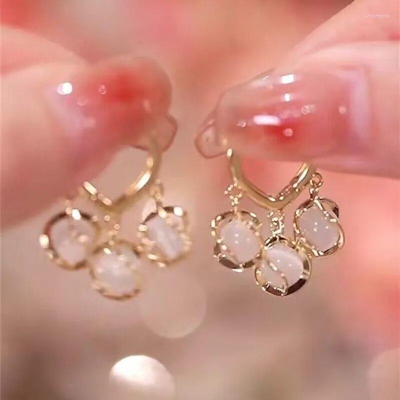 Dos boucles d'oreilles moustique bobine plaque cristal perle gland oreille Clips pour femmes pas de trou tempérament Imitation opale pierre Clip sur