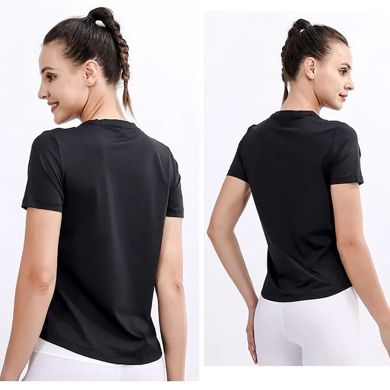 Chemise de sport T-shirt Combinaison de yoga Dew Exercice à séchage rapide pour femme Gilet de fitness Gymnase de course Haut de jogging Gilet à manches courtes Nouveau sans coussin de poitrine