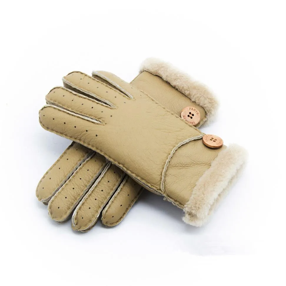 Whole - New Warm winter ladies leather gloves real wool women 100% 303Z