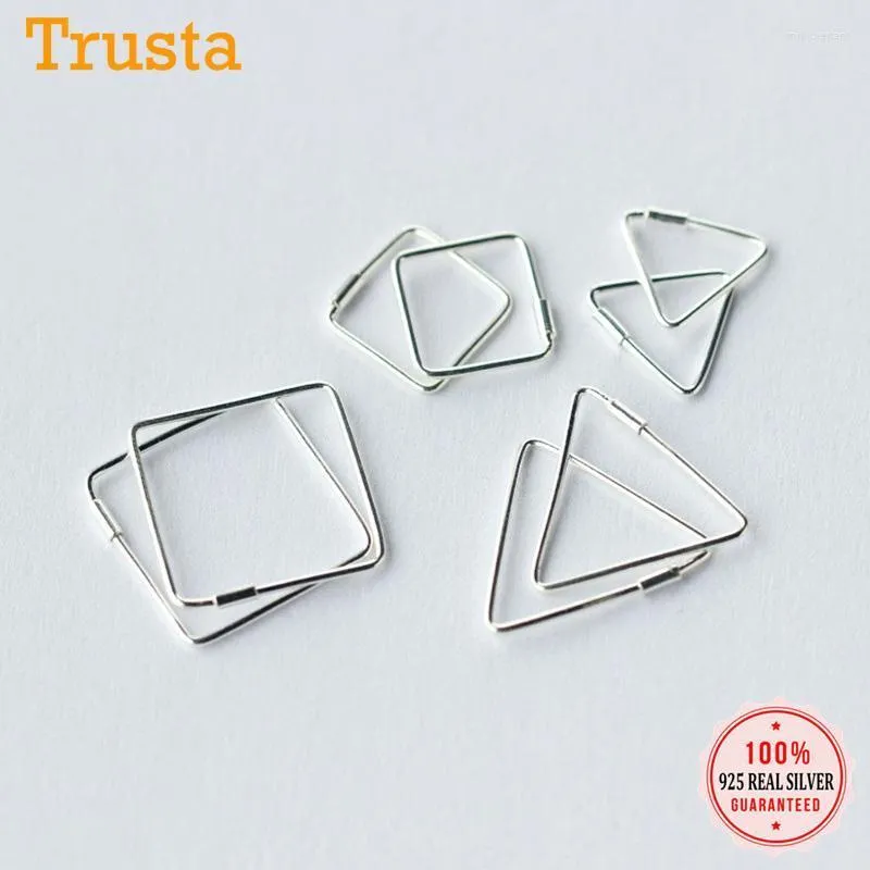 Hoop Earrings & Huggie Trustdavis Unique Square Triangle Shaped Piercing Earring For Women Sterling Silver Jewelry Earing DS218Hoop Mill22