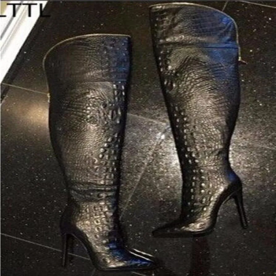 Crocodile thigh high boots hot sale