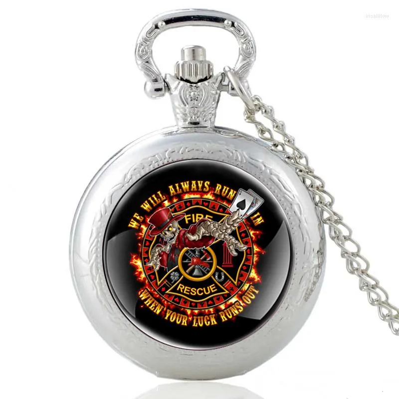 Orologi da taschino Cabochon in vetro dal design unico dei pompieri Fire Rescue Orologio al quarzo vintage FOB Uomo Donna Collana con ciondolo Ore Orologio