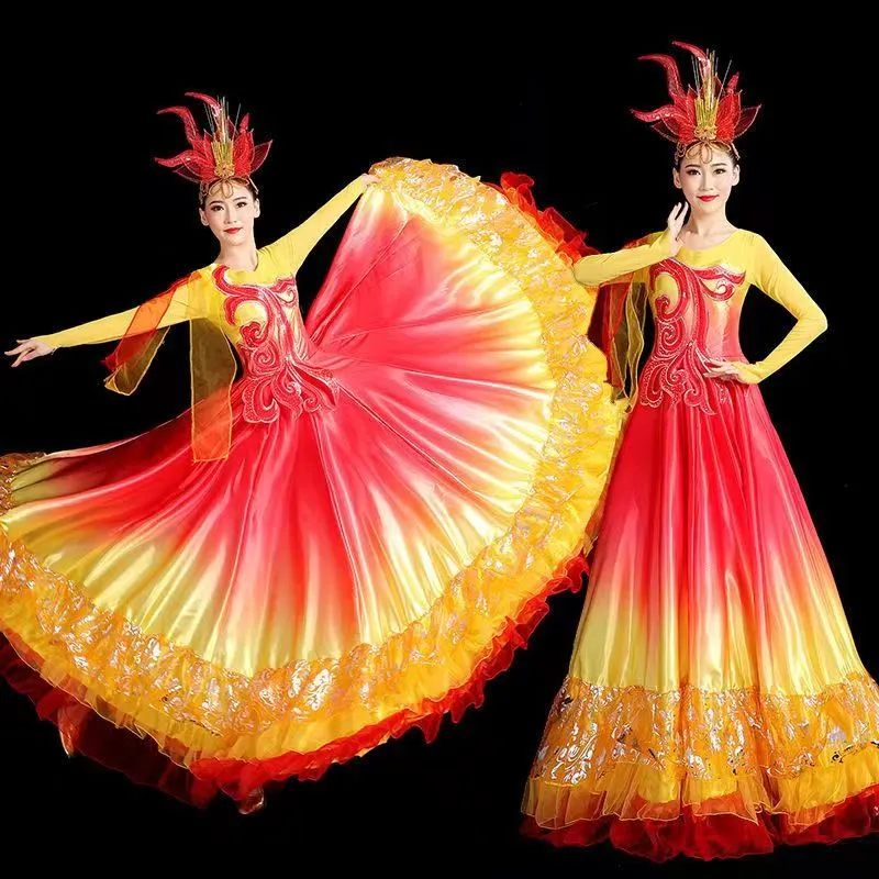 Nouveau adulte femme ouverture robe de danse Costume de danse scène accompagnant danse Performance Costume chœur moderne ethnique Costume