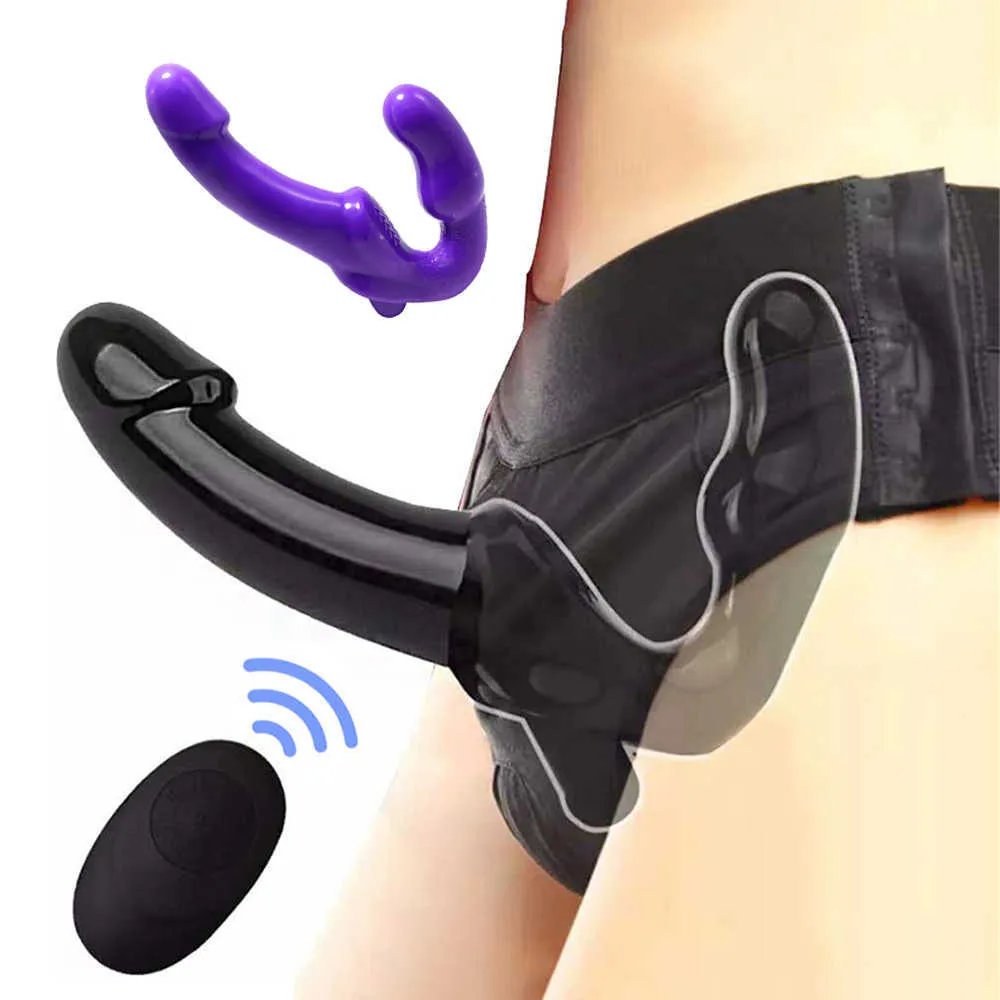 Vibratordildo fjärrkontrolltråd Strapon -par för vuxna sexleksaker dubbel vibe huvud