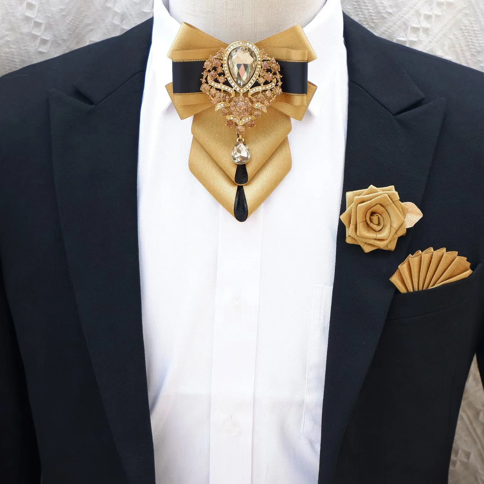 Luxury Tuxedo Bow Set With Brooch And Pocket Towel High End Mens