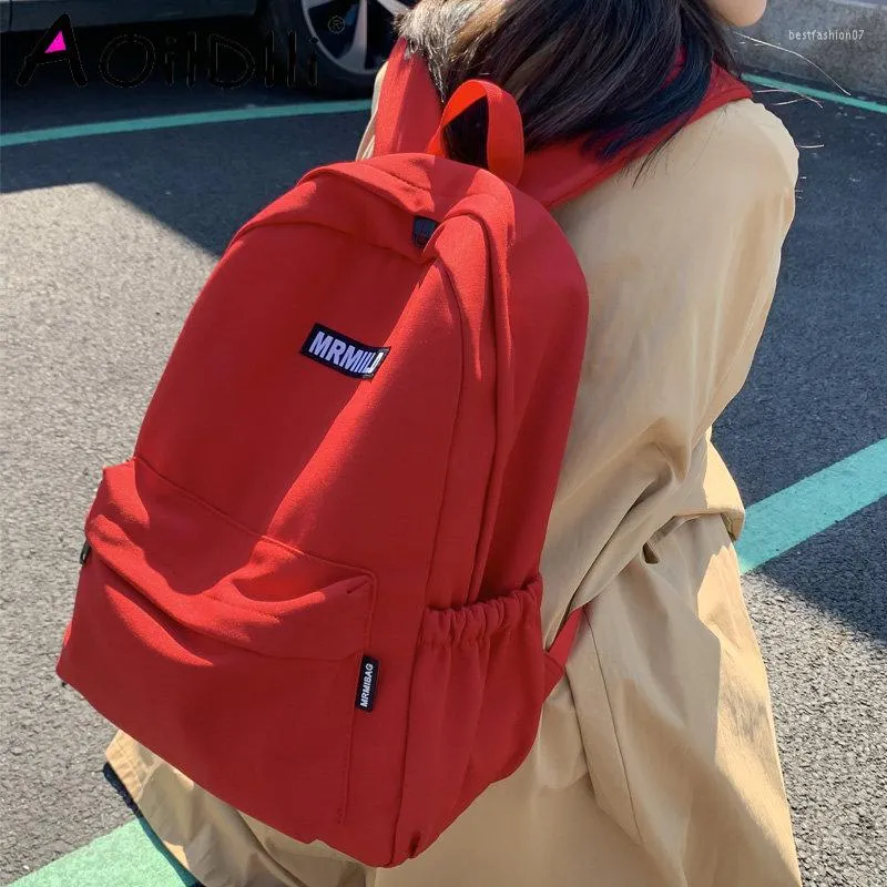 School Bags Fashion Solid Color Waterproof Nylon Women Backpack Female High Quality Travel Bag Preppy Schoolbag For Teenage Girl Bookbag
