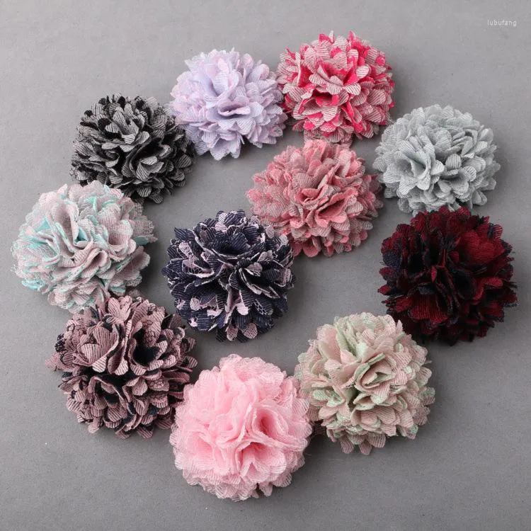Decorative Flowers 10pcs/lot 9 Colors Artificial Fabric For Girls Dresses Fluffy Eyelet Headbands Hair Accessories