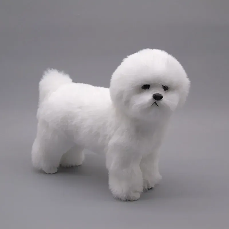 Simulering Animal Pet Dog Realictic Bichon Frise Dog Fur Animal Pet Model Home Decoration Valp