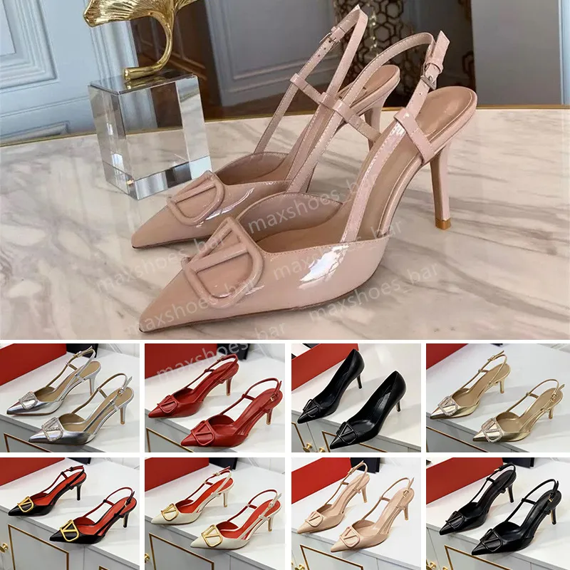 Sandales pour femmes talons hauts chaussures décontractées pointues classiques métal boucle en V talon fin 6cm 8cm 10cm cuir véritable Sexy chaussures de mariage rouges peu profondes pour femmes avec sac zm13