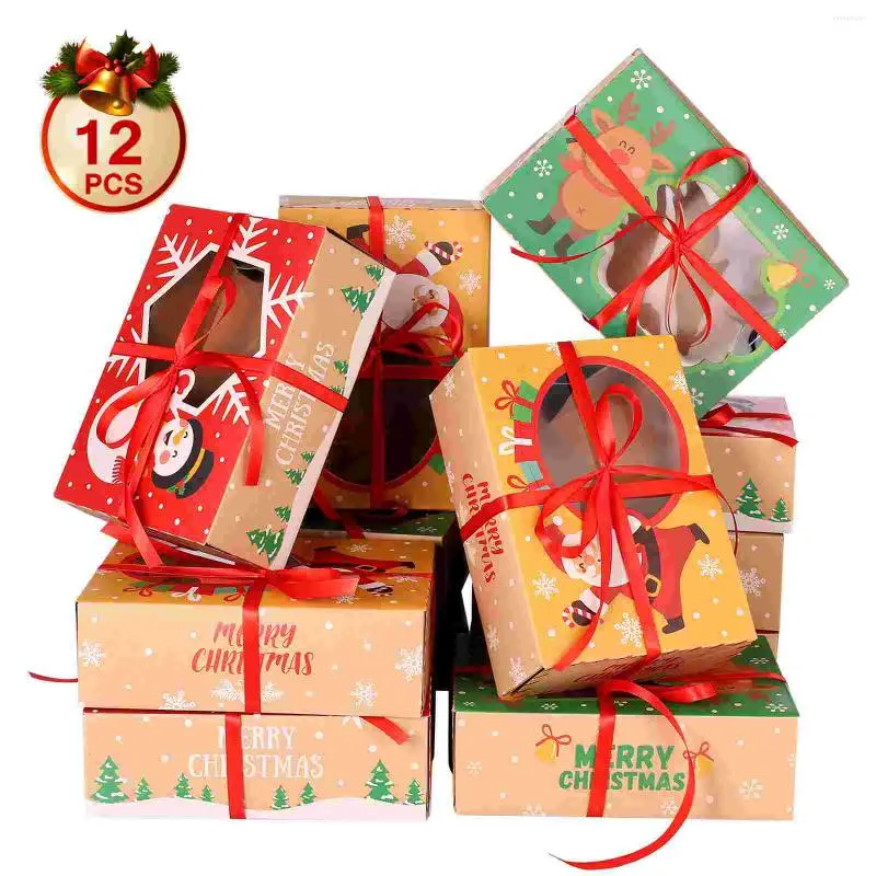 Presentförpackningar Boxar Julkakor Holders Candy ClearGiving Macaron Kraft Paper Party Favor Treat