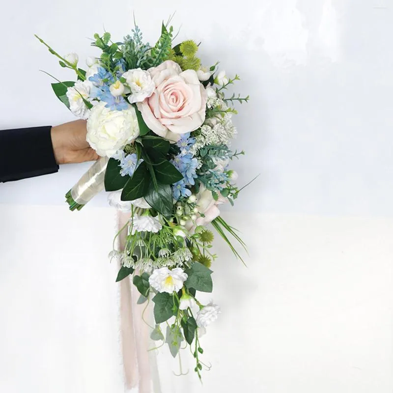 Decoratieve bloemen Wedding Bride Hand Bouquet Waterfall voor Church Festival Ceremony Bridal Shower