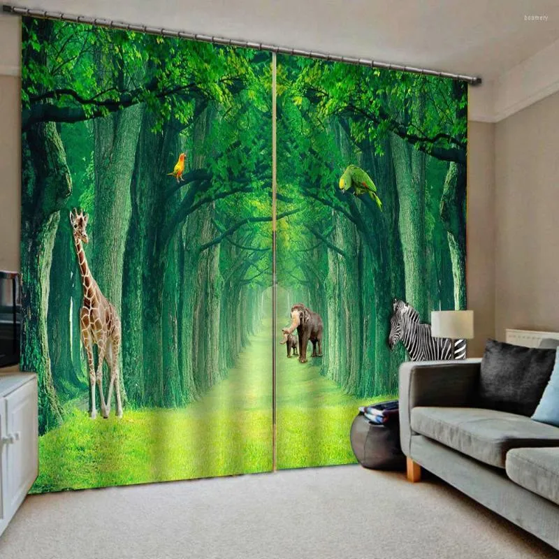 Curtain High Quality Custom 3d Fabric Green Forest Curtains Landscape Thick Shading Soundproof Windproof