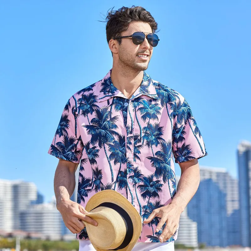 Herren-Freizeithemden, Sommer, atmungsaktiv, Hawaiianisch, für Herren, mit Kokosnussbaum-Motiv, kurzärmelig, Knopfleiste, Urlaub, Chemise Homme, Übergröße 3XL 4XL 5XL 230515