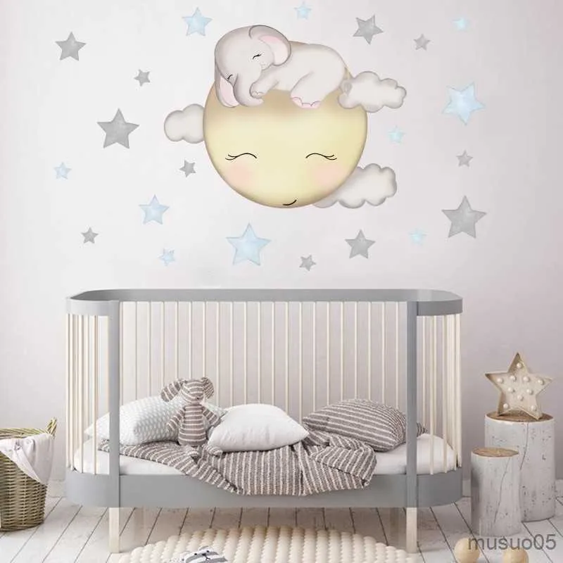 Autocollants de jouets pour enfants mignons éléphant étoiles Stickers muraux décoration de chambre bébé pépinière enfants décoration de la maison Stickers muraux nuage lune étoiles maison autocollant