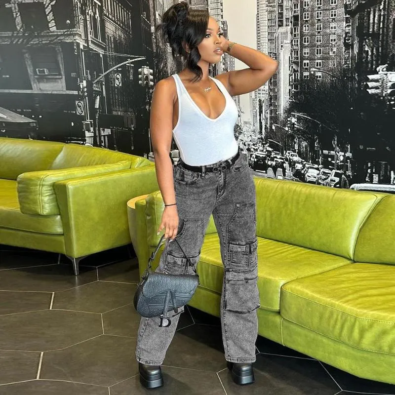 Pantalon Femme Mode Femme Jean Gris Anthracite Multi Grandes