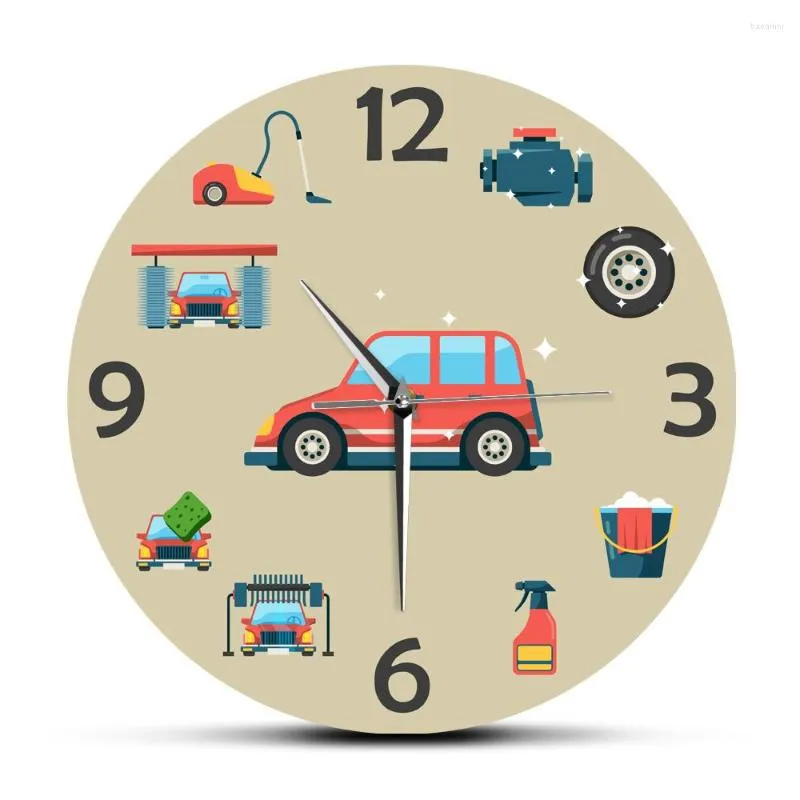 Wall Clocks Car Wash Automatic Cleaning Spraying Bubble Print Clock Vehicle Cleaner Gift Auto Washing Service Work Tool Decor Watch