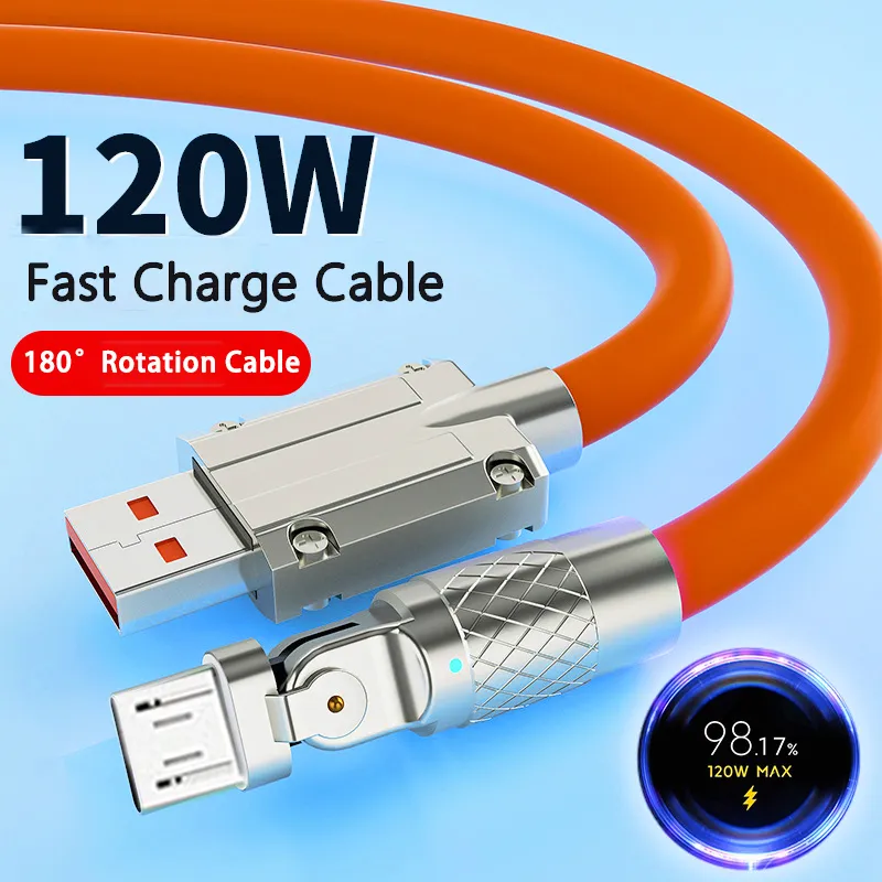 Cables tipo c de carga súper rápida de 120W y 6A, 1M, 3 pies, USB-C, Micro Cable de aleación de Zinc, Cable TPE para Samsung S10, S20, S22, S23, Huawei, htc