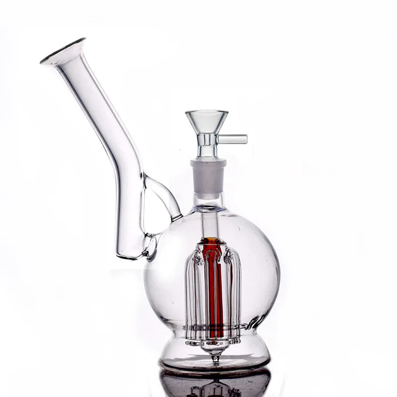 Mini conduites d'eau en verre rondes portables avec bécher de voyage en Pyrex épais de 14 mm femelle Bong Recycler Ash Carcher Dab Rig avec tuyau de brûleur à mazout en verre mâle