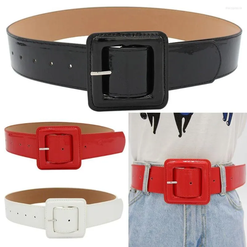 Belts Candy Color Vintage Casual Plus Size Waist Strap Shinny Patent Leather Belt Trouser Dress Square Buckle Waistband