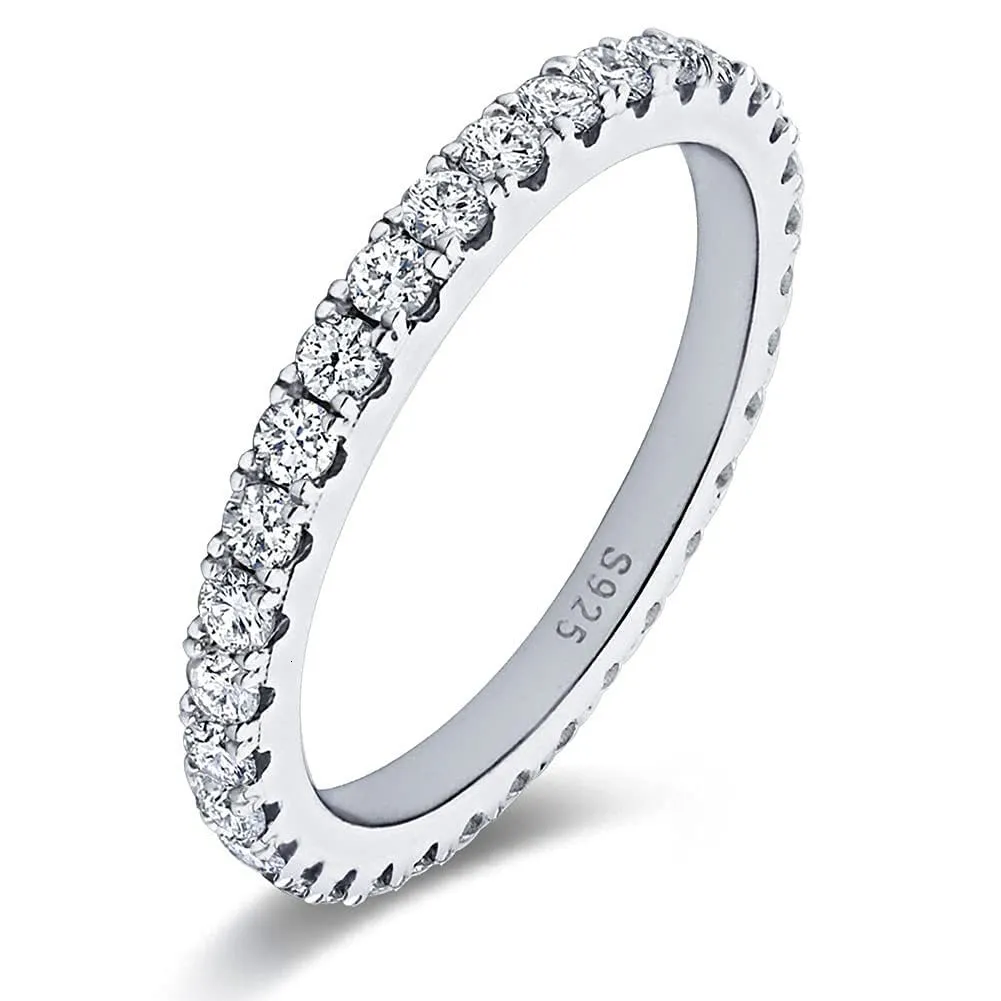 Met zijstenen iogou 2mm d kleurrijke eeuwige trouwring origineel 925 sterling zilveren wit goud stapelbare ring voor vrouwen groothandel 230512