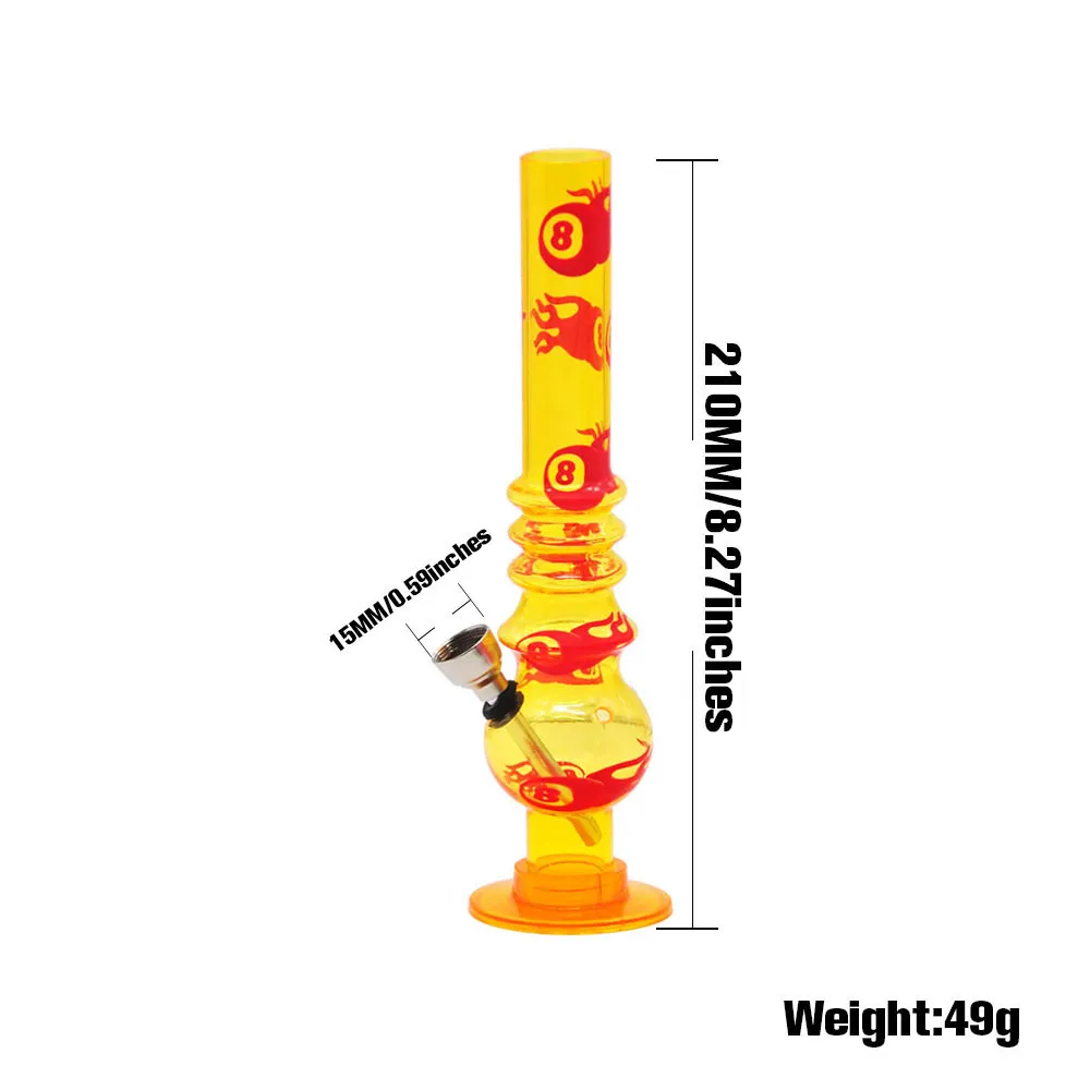 8,27 pouces fumer acrylique base ronde bong en verre avec bol en métal fumer des conduites d'eau populaire acrylique tabac racks verre narguilé bongs accessoire de fumer