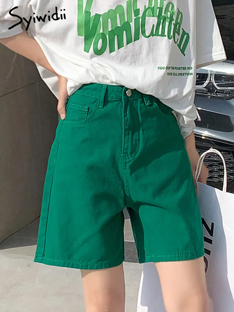 Pantaloncini da donna Syiwidii Pantaloncini di jeans in denim verde per le donne Estate Moda coreana Streetwear Pantaloncini cargo colorati a vita alta chic 230515