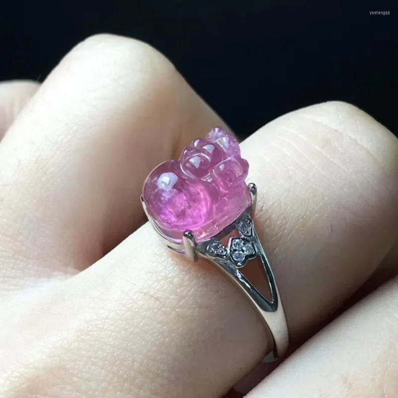 Pierścienie klastra 12x8 mm naturalny czerwony turmalinowy różowy kamień szlachetny kryształ pi xiu kształt man man ślub