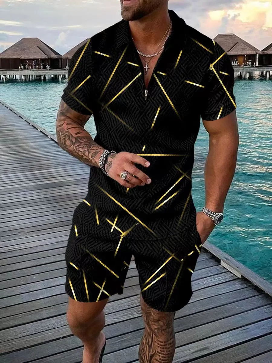 Retro Designer Mens Tracksuits Polo Suit Set Print SHORT SLEEVE 2 Piece Outfits Plus Size 3XL Beachweae Resort Wear Loungewear Track Suit Designer