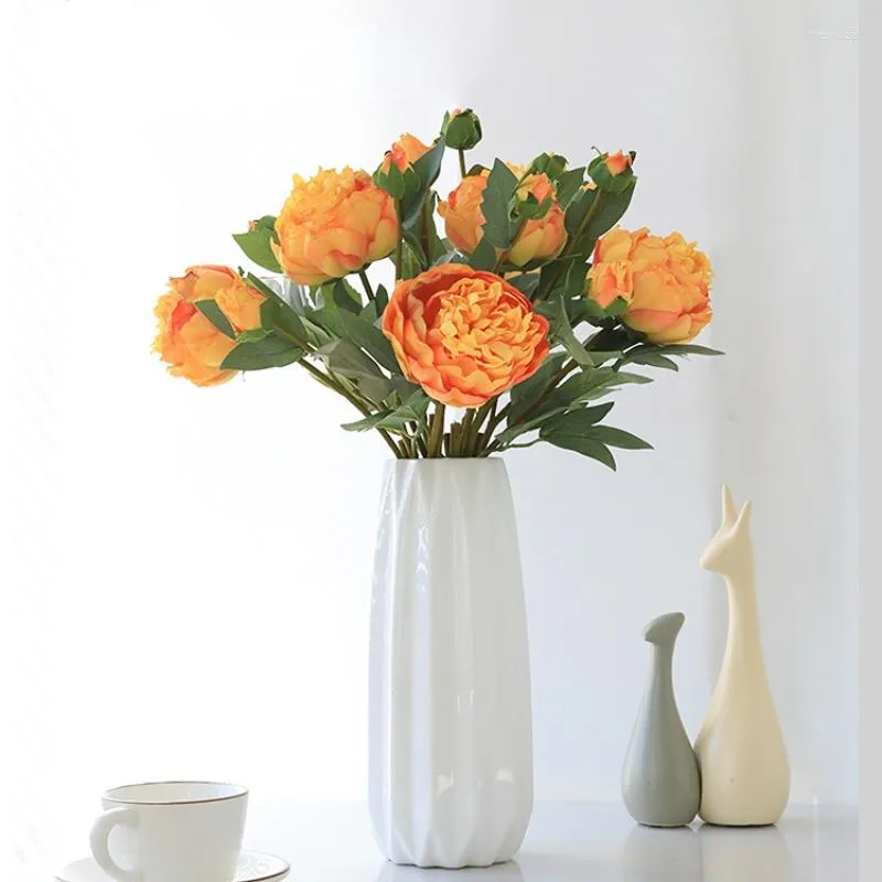 Dekoratif çiçekler 3 peonies yapay sahte çiçek buket oturma odası masa vazo düzenlemesi