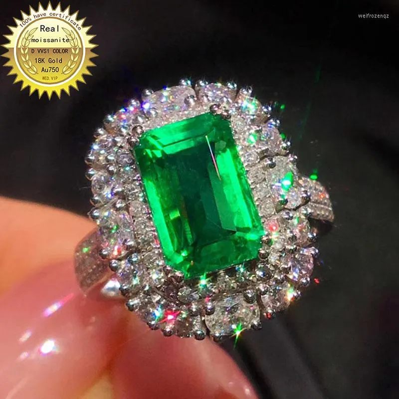 CLUSTER RINGS 10K GOLD RING LAB التي تم إنشاؤها 5CT Emerald و Moissanite Diamond مع الشهادة الوطنية EM-021