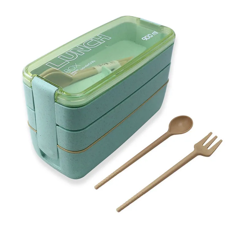 Bento-Boxen, 900 ml, 3-lagige Lunchbox, Bento-Lebensmittelbehälter, umweltfreundliches Weizenstrohmaterial, mikrowellengeeignetes Geschirr, Lunchbox Vip 230515