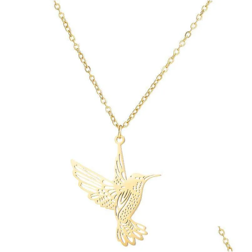 Pendant Necklaces Hummingbird Stainless Steel For Women Bird Necklace Colibri Jewelry Acero Inoxidable Joyeria Mujer Drop Delivery Pe Dhu1T
