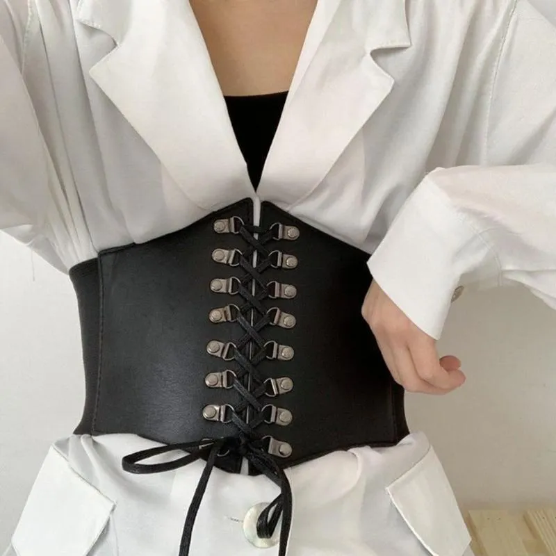 2 Pièces Ceinture Corset Femme Élastique à Lacets Rétro Large - Pour Robe, Jupe Et Tenue Quotidienne