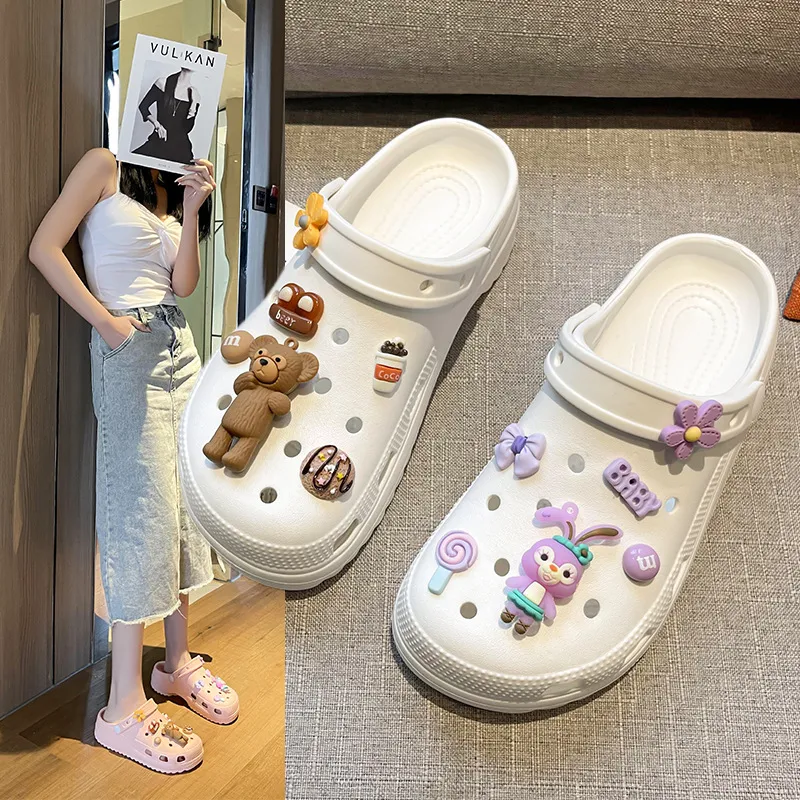 Womens Sports Sandals Cartoon Online Celebrity Hole Platform Platform Non-Slip Casual Baotou Slippers HA2217-7-01