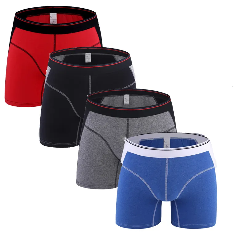 Mens Cotton Boxer Compression Shorts Men 4 Pack, Mid Waist, Long