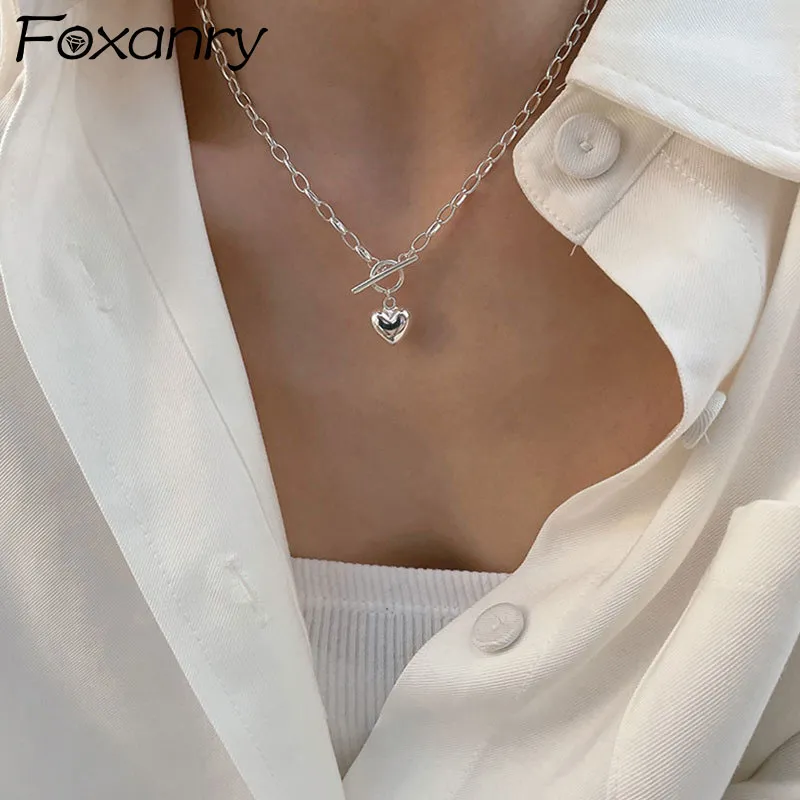 Foxanry Stamp ketting voor vrouwen trendy elegante vintage glanzende liefde hart ot buckle ontwerpparty sieraden groothandel