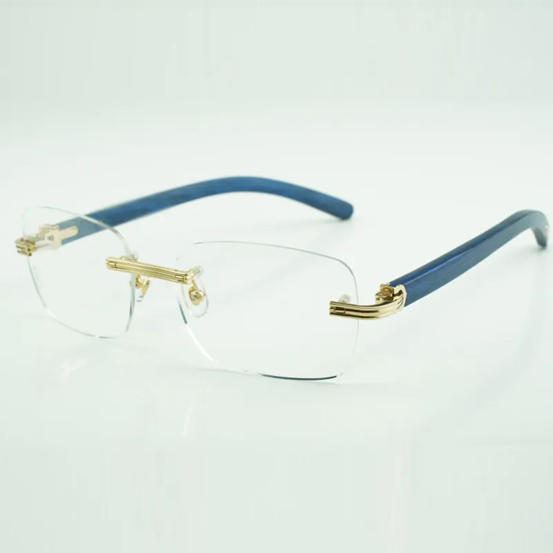 Armações de óculos de madeira 0286 com palitos de madeira azul natural e lentes limpas de 56 mm 0286o