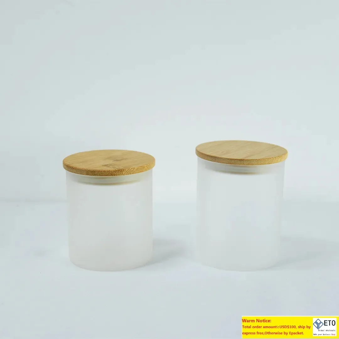 10oz Sublimation Candle Tumblers Frosted Candle Cup Jars Empty Glasses With wooden Lid Z1