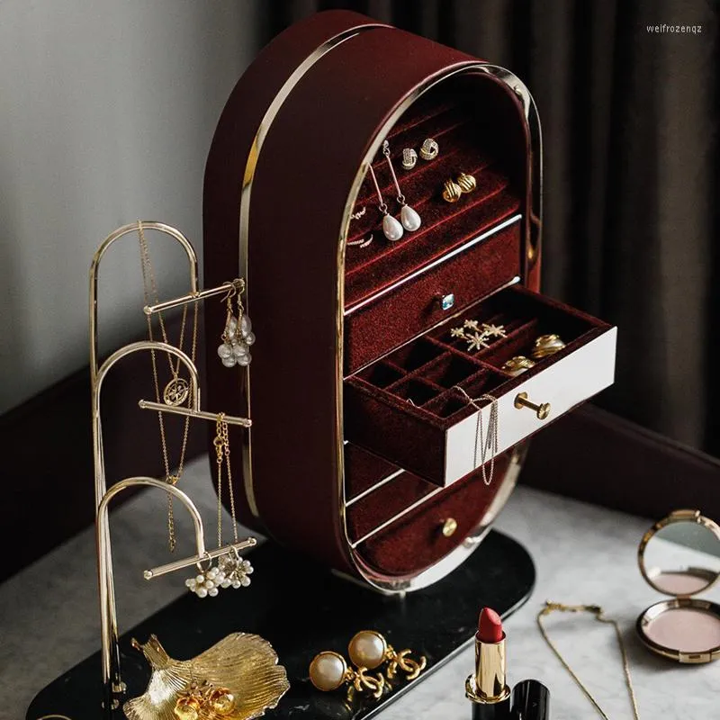 Smycken påsar nordisk metall guld förvaringslåda arrangör för tjej lyxiga flerskikt skrivbordslådor fall presentidéer