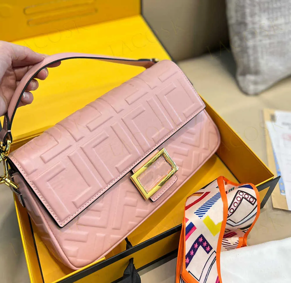 Designer Embossed Baguette Pink Top Handle Bag With Crossbody