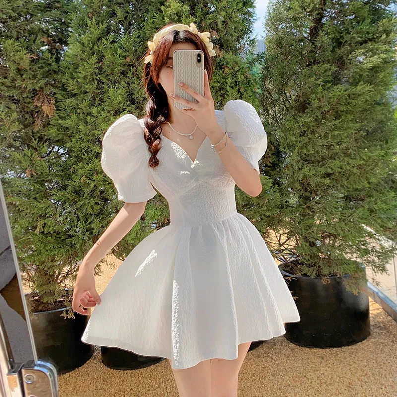 Sweet Princess White Puff Sleeve Evening Skater Dress With Sweet Princess White Puff Sleeve Evening Skater Dress With