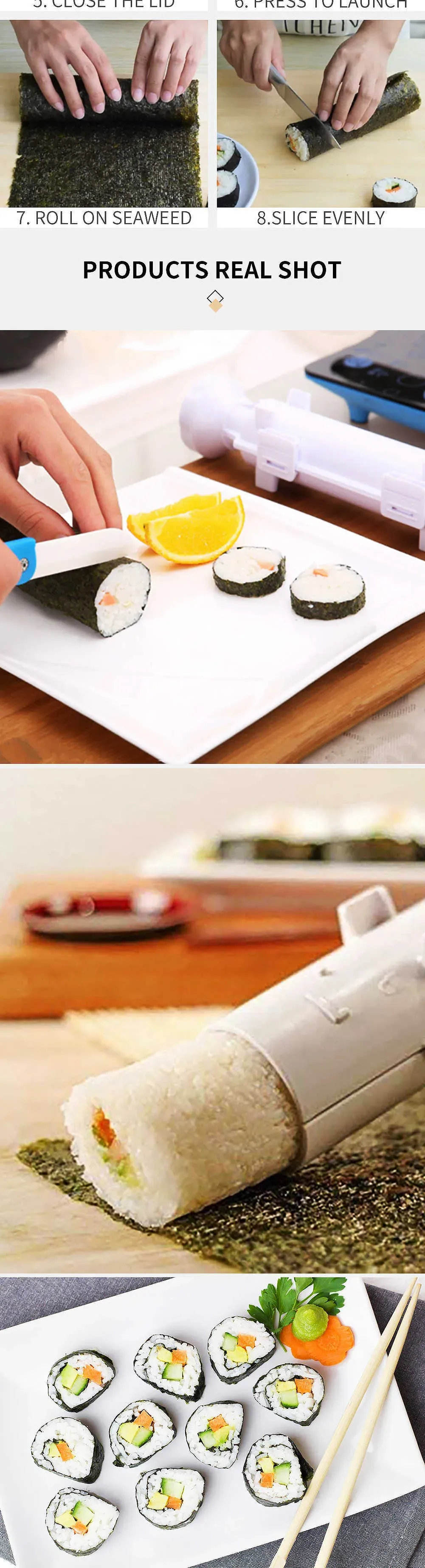 Strumenti per sushi Quick Sushi Maker Roller Stampo per riso Verdura Carne  Gadget per rotolare Dispositivo per sushi fai da te Macchina per fare